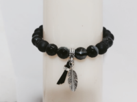 Bracelet - Black Onyx diamond cutting Stone with Mate Glass Beads