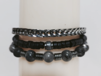 Set of 3 Bracelet - Black labradorite pyrite stone, imported chain with magnetic lock, glass and labradorite pyrite tyre stone