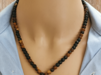 Tiger Eye Beads Necklace with Shark Tooth Pendant