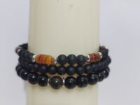 Bracelet - Set of three | 6 & 8mm Black with Tiger Eye Shining Glass Beads & 10mm cylinders